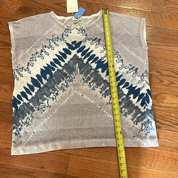 KINROSS Linen Lagenlook Blue Seagull Multi Abstract Waterfall Pullover XL/TG TOP - Picture 5 of 10